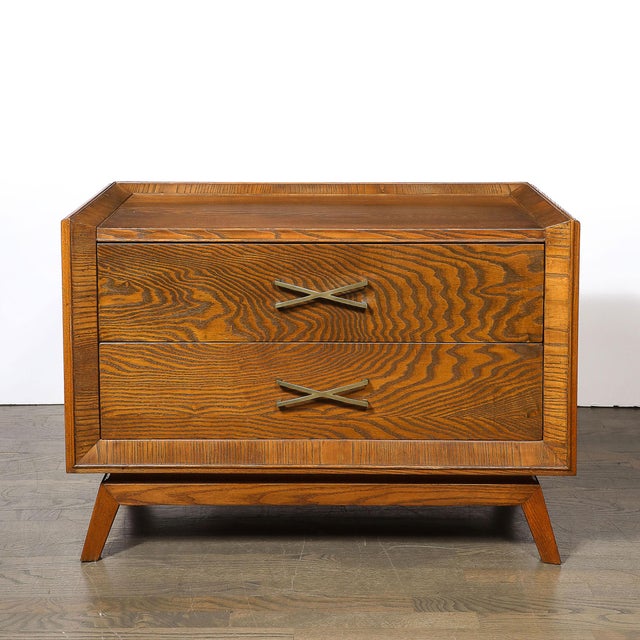 Mid-Century Modern Mid-Century Paul Frankl Cerused Oak Chest of Drawers & X-Form Brass Pulls For Sale - Image 3 of 17