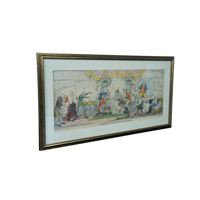 American Early 19th Century Antique George Cruikshank John Bull in the Council Chamber Satirical Engraving, Framed For Sale - Image 3 of 12