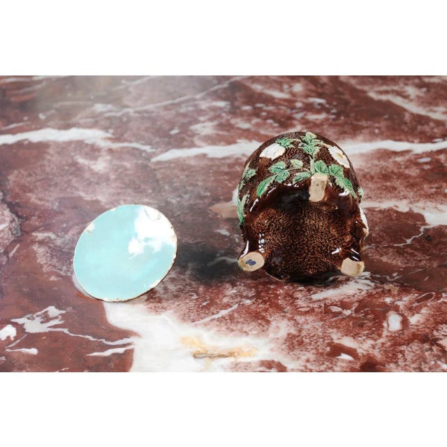 French French 19th Century Brown Majolica Lidded Jar with Moulded Floral Décor For Sale - Image 3 of 12