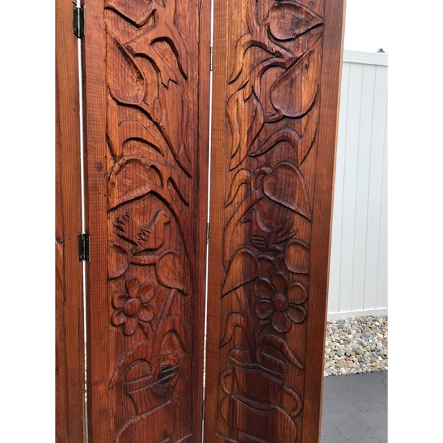 Vintage Carved Wood Folding Screen Room Divider Chairish
