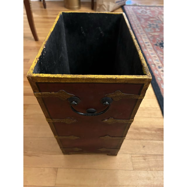 Mid 20th Century Vintage Red Floral Wastebasket For Sale - Image 9 of 10