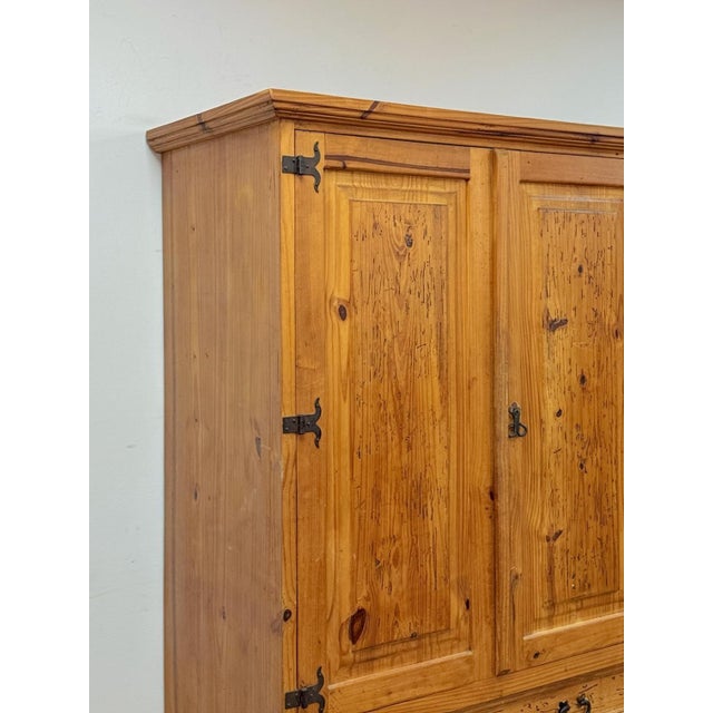 Vintage Armoire Knotty Pine Mexican Iron Hardware Coat Rack Three Drawer For Sale - Image 4 of 18