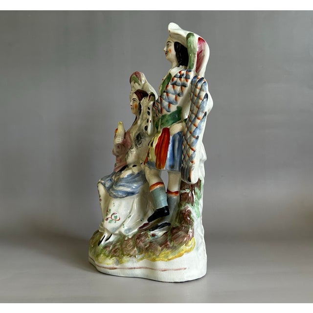 Victorian Antique Staffordshire Highlander Figure Group With Dog & Bird, c.1840s For Sale - Image 3 of 12
