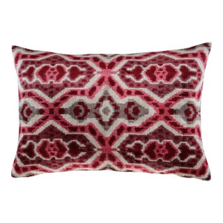 Handmade Pink & Gray Silk Velvet Throw Pillow & Down Insert For Sale