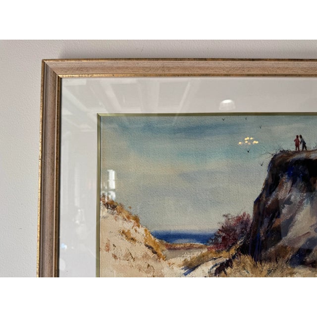 Wood Vintage Sherman Coastal Landscape Watercolor Painting, Framed For Sale - Image 7 of 11