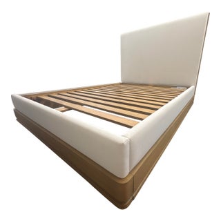 Rh Restoration Hardware Ligné Fabric Panel Bed Queen | Light Brushed Oak | Natural Performance Linen Weave For Sale