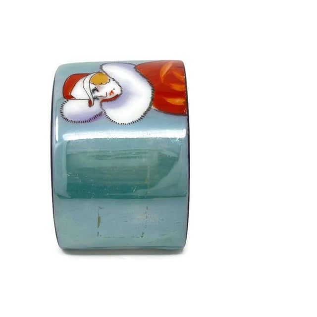 Turquoise Art Deco 1920s Noritake Morimura Japanese Lusterware Set of 2 French Flapper Napkin Holders in Original Gift Box For Sale - Image 8 of 11