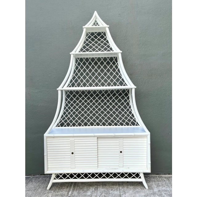 Vintage White Rattan Pagoda Etagere For Sale In West Palm - Image 6 of 12
