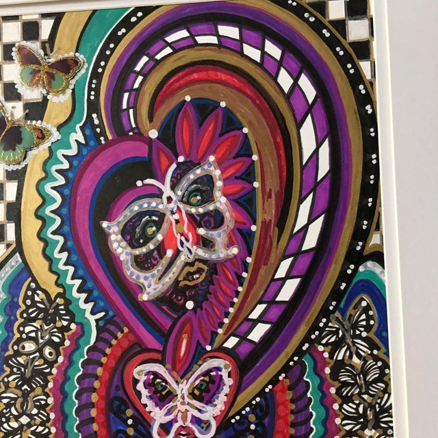 Framed Abstract "Behind the Tapestry" Mixed Media on Paper by Laurel Rosenberg For Sale - Image 4 of 6