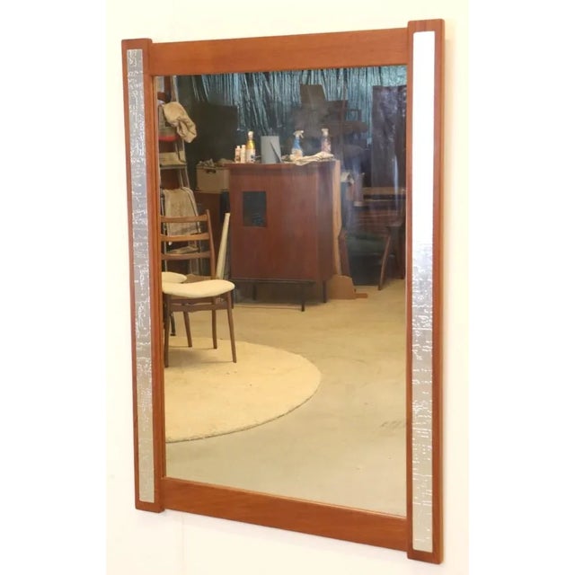 Brown Teak Mirror with Silver-Colored Details For Sale - Image 8 of 10