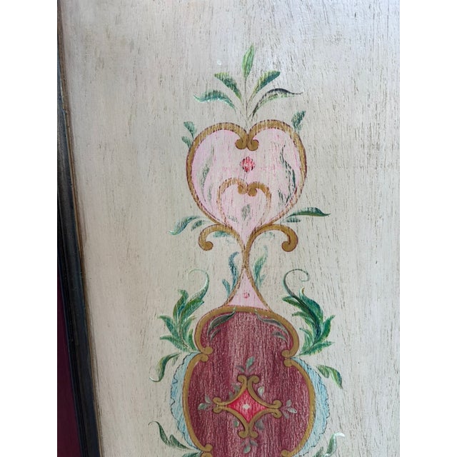 Italian Neoclassical Hand Painted Wood Four Panel Screen, 1950s For Sale - Image 12 of 17