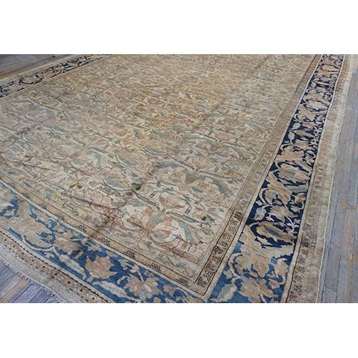 Traditional 1880s Beige Field Traditional Floral Antique Knotted Wool Malayer Gallery Rug For Sale - Image 3 of 9