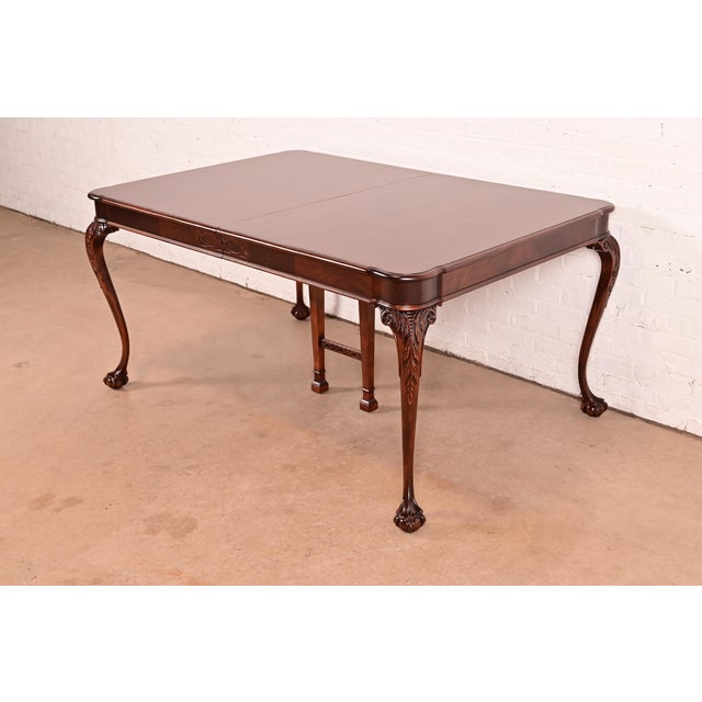 Brown Romweber Style Chippendale Carved Mahogany Extension Dining Table, Newly Refinished For Sale - Image 8 of 18
