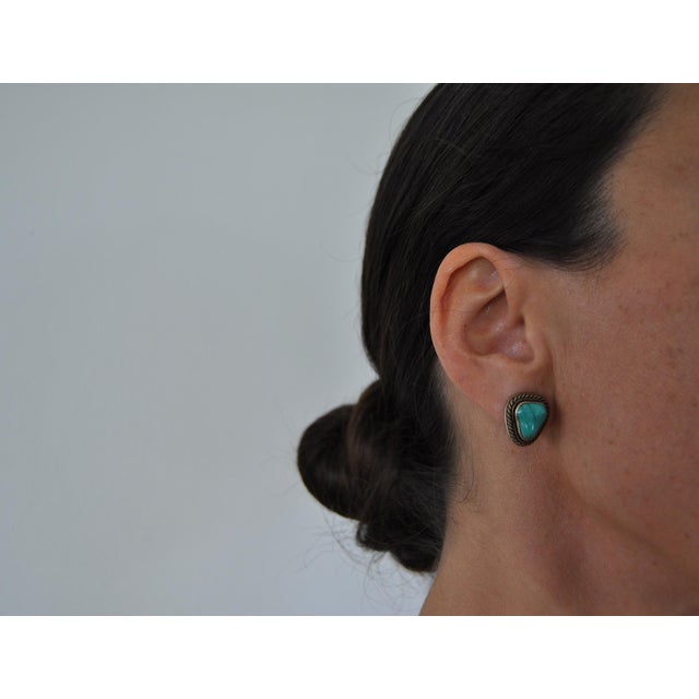 Ear Clips with Genuine Turquoise and Sterling Silver by Erik Poul Fenster, Denmark, 1960s, Set of 2 For Sale - Image 7 of 8