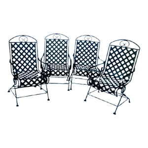 Vintage Russell Woodard Style Black Metal Chairs - Set of 4