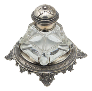 Silver Inkwell with Circular Base and Grooves