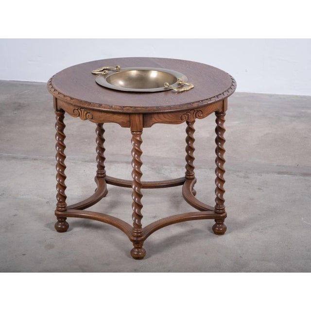 Danish Circular Stained Oak Coffee Table with Brass Bowl, 1960s For Sale - Image 9 of 10
