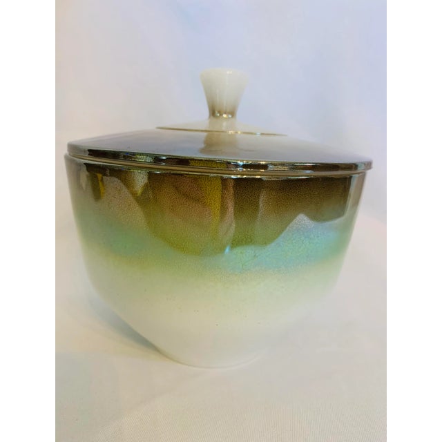 Mid 20th Century Mid-Century Iridescent Green & Copper Tone Federal Glass Vanity Jar For Sale - Image 5 of 11