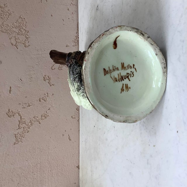 1890 Delphin Massier Majolica Stork Vase For Sale - Image 9 of 10