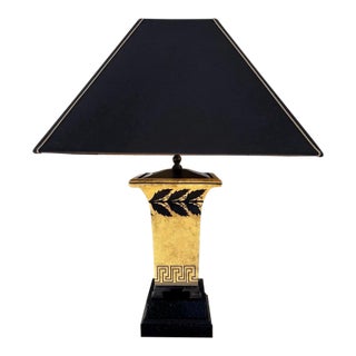 Vintage Black Frederick Cooper Neoclassical Table Lamp Gold Laurel & Greek Key - Hollywood Regency Empire Style For Sale