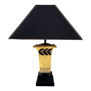Vintage Black Frederick Cooper Neoclassical Table Lamp Gold Laurel & Greek Key - Hollywood Regency Empire Style