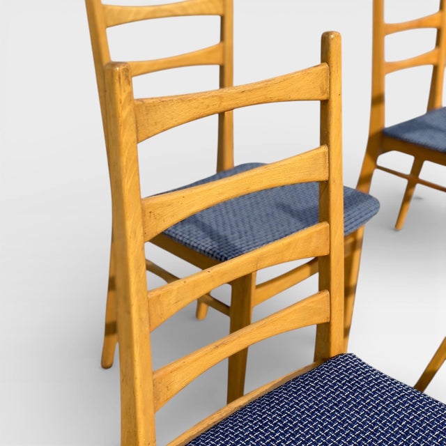 Set of Six Mid-Century Modern Ladderback Dining Chairs With New Upholstery For Sale - Image 11 of 18