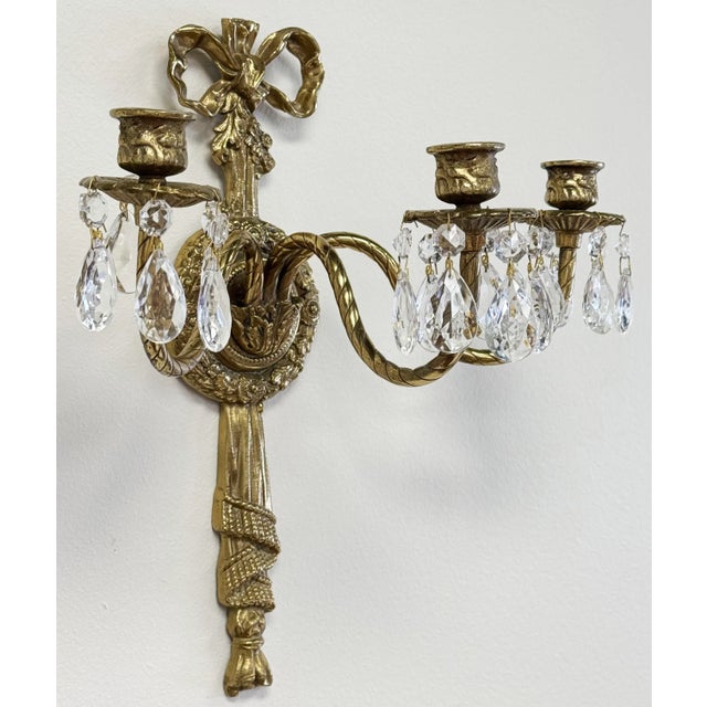 French Vintage French Empire Brass Multi-Arm Wall Candle Sconces, Pair For Sale - Image 3 of 7