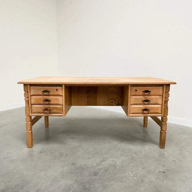 Freestanding Oak Desk by Henning Kjærnulf, 1960s For Sale - Image 8 of 12