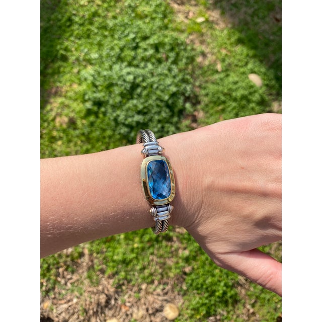 David Yurman Large Blue Topaz Bangle Bracelet, Sterling Silver & 18k Yellow Gold For Sale In Greensboro - Image 6 of 6