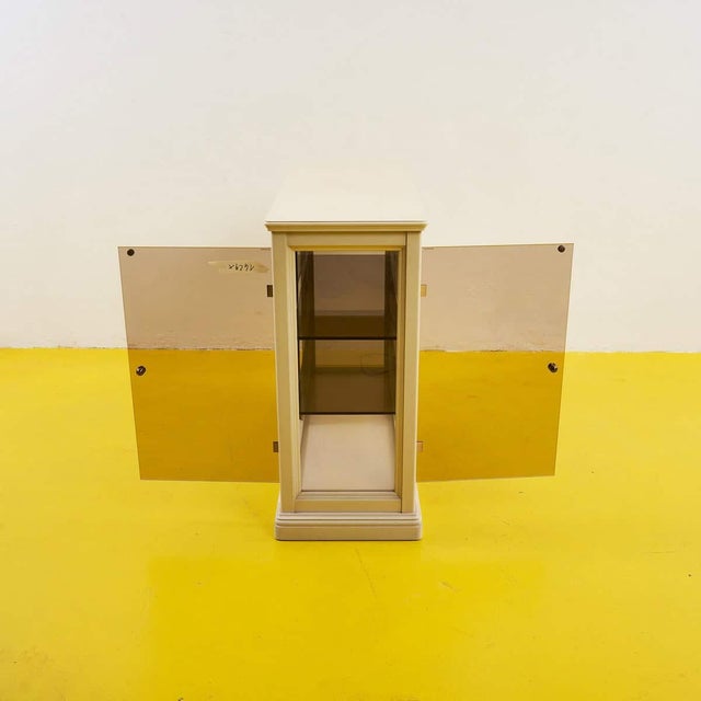 Brown White Lacquered Display Cabinet with Double Smoked Glass Front For Sale - Image 8 of 12