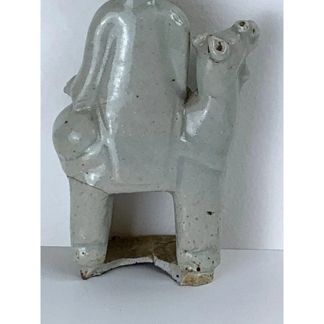 15th Century & Earlier Song Dynasty Chinese Celadon Porcelain Horse and Rider on Later Lucite Pedest For Sale - Image 4 of 13