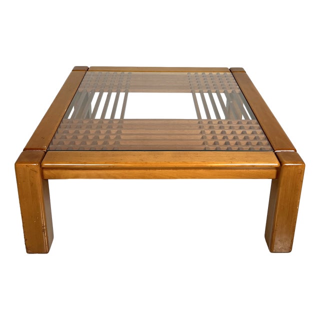 Mid-Century Coffee Table in Wood & Glass, Italy, 1970s For Sale