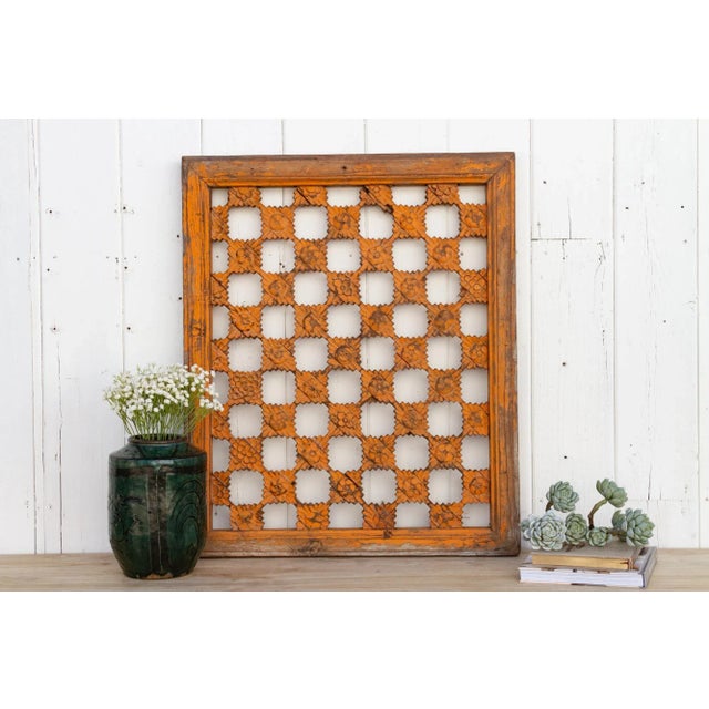 Chinese Antique Orange Painted Window For Sale - Image 3 of 10