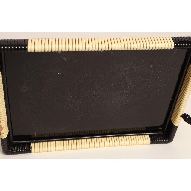 Art Deco Cream and Black Woven Rubber Vanity/Serving Tray With Glass Surface For Sale - Image 11 of 15