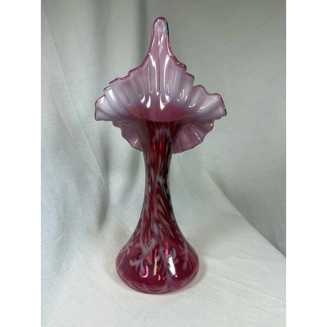Fenton Art Glass Company Vintage MCM Fenton Cranberry Pulpit Fern Opalescent Tulip Vase For Sale - Image 4 of 7