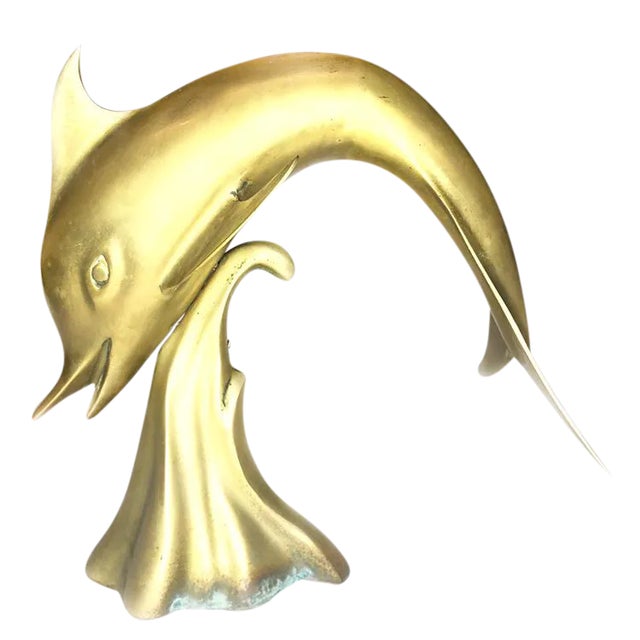 1980s Vintage Brass Dolphin Figurine For Sale