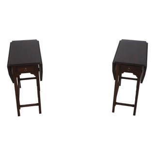 Pair Ethan Allen Georgian Court Cherry Drop Leaf End Tables For Sale