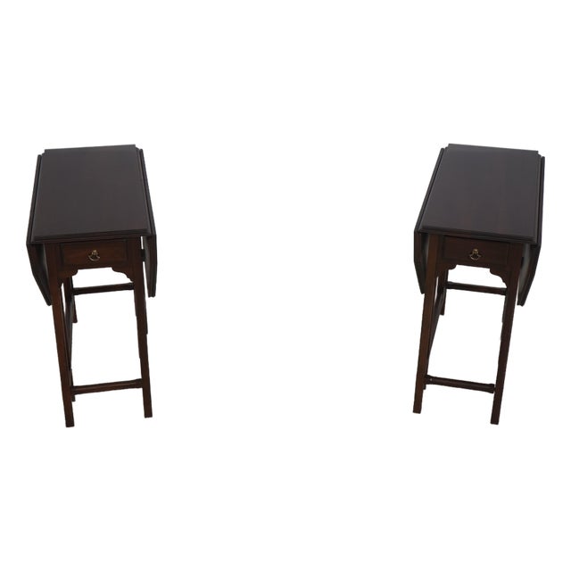 Pair Ethan Allen Georgian Court Cherry Drop Leaf End Tables For Sale