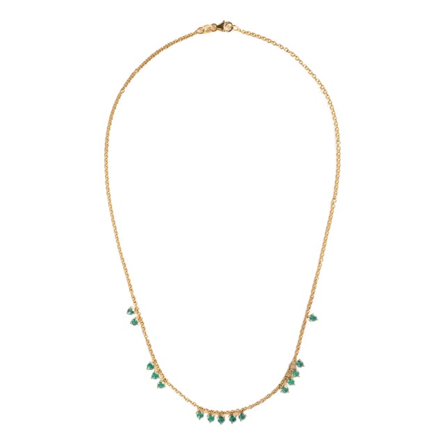 18k Yellow Gold 1.70 Carats Green Emerald Dangle Necklace For Sale
