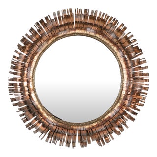 Mid-Century Modern Brutalist Eyelash Copper Mirror by Curtis Jere, Signe For Sale