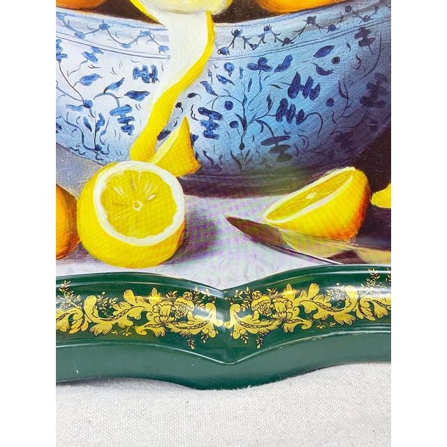 Large Vintage 1993 Ian Logan of London Lemon Bowl Tole Painted Metal Serving Tray For Sale In New Orleans - Image 6 of 7