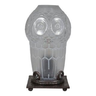 1930s French Art Deco Owl Night Lamp Insence Burner by Robj France For Sale