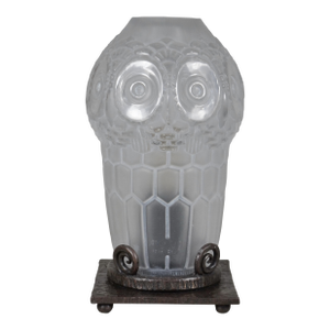1930s French Art Deco Owl Night Lamp Insence Burner by Robj France