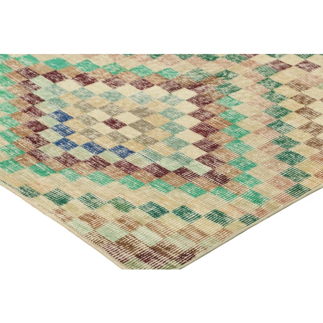 Vintage Zeki Müren Runner Rug in Beige-Brown and Green | Rug & Kilim For Sale In New York - Image 6 of 7