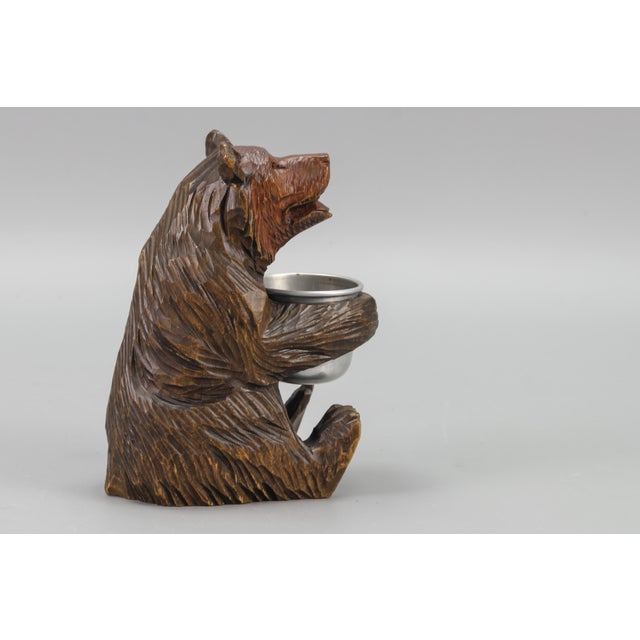 Black Hand-Carved Black Forest Bear with Aluminum Pot, 1920s For Sale - Image 8 of 18