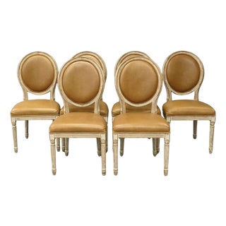 Set of 6 Restoration Hardware French Ovalback Leather Dining Chairs For Sale