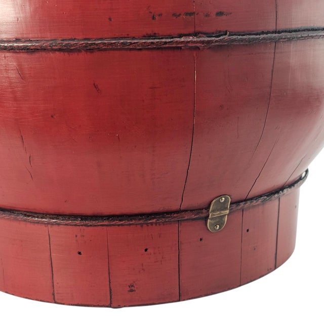 Chinese Red Lacquer Rice Bucket Decorative Storage Container 13" For Sale - Image 9 of 15