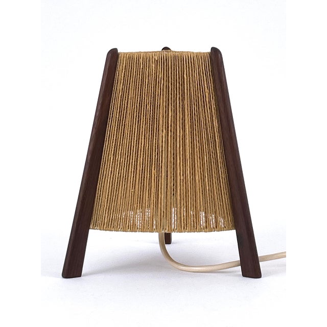 Mid-Century Modern Teak Sisal Bedside Table Lamp, Denmark, 1960s For Sale - Image 12 of 18