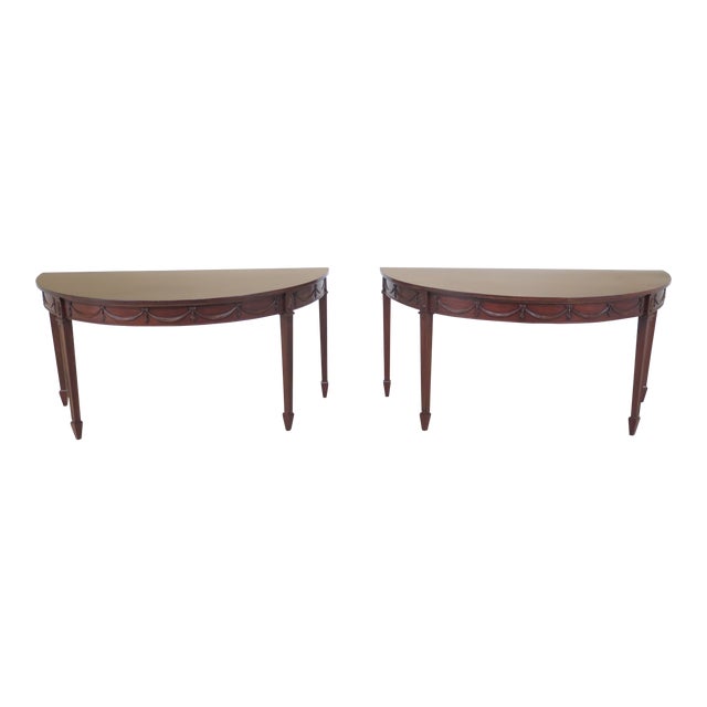 1900s Traditional Mahogany Demi Lune Console Tables A Pair Chairish