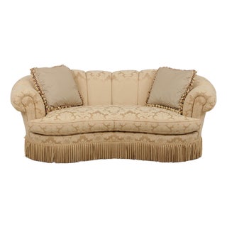 Century Channel Back Upholstered Damask Sofa For Sale